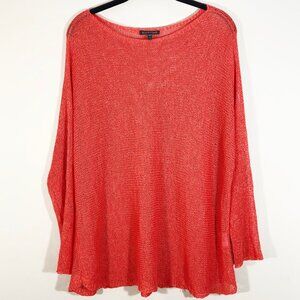 EILEEN FISHER Oversized Linen/Nylon Open-Knit Coral Lightweight Tunic Sweater S